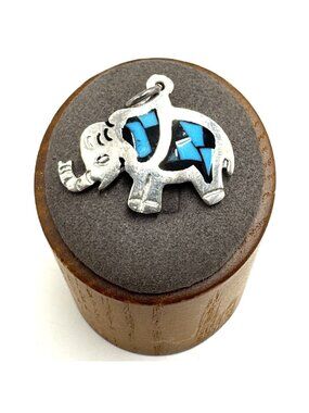 Sterling Silver 925 Turquoise Inlay Elephant Pendant Size 1.25" Length